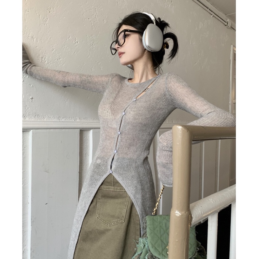 QADCOL Áo Khoác cardigan Mỏng Tay Dài Cổ Tròn Cài Nút Thời Trang Mùa Thu Hàng Mới Dành Cho Bạn Nữ