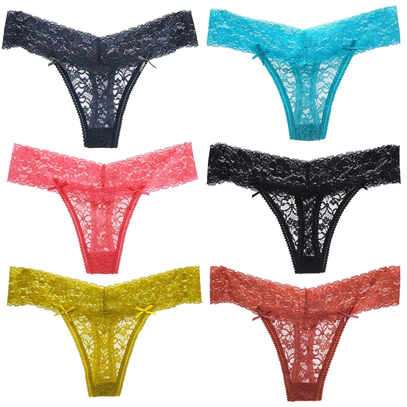 Set 3 quần lót ren lọt khe ZXYOUPING đính nơ trong suốt quyến rũ cho nữ