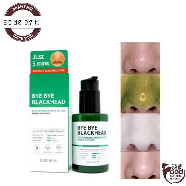 Sữa Rửa Mặt Sủi Bọt Loại Bỏ Mụn Đầu Đen Some By Mi Bye Bye Blackhead 30 Days Miracle Green Tea Tox Bubble Cleanser 120g