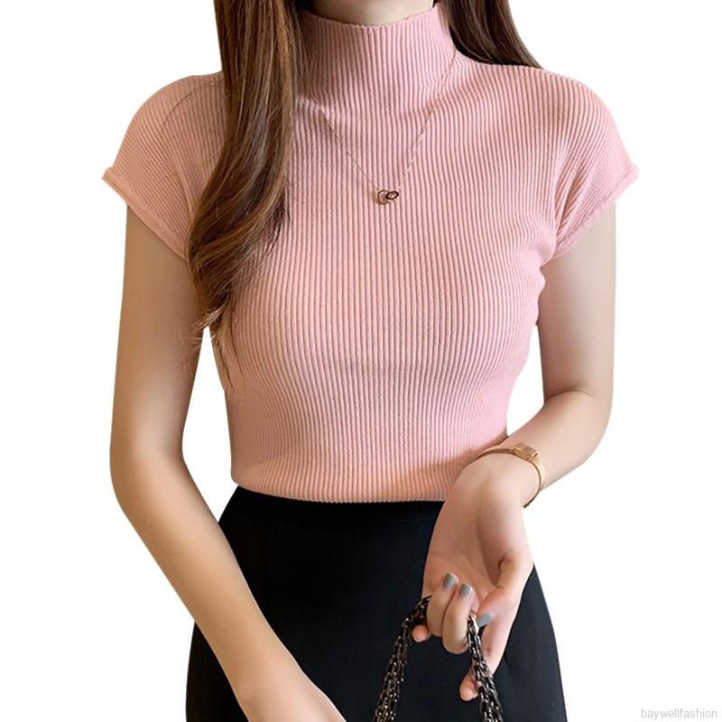 Áo Thun Nữ Ngắn Tay Cổ Lọ Thời Trang