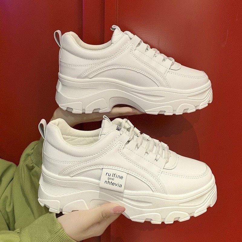 Giày thể thao nữ Ulzzang màu sữa vạt chữ đế cao 5p tôn dáng