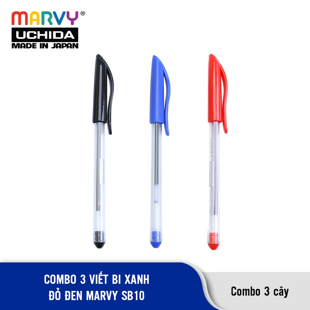 Combo 3 cây Bút bi có nắp mực Đức Marvy Uchida SB10 ngòi 1.0mm (xanh đỏ đen)