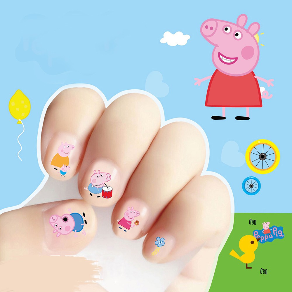 ⏩ Children's nail stickers waterproof princess ice and snow pig KT cat decal cartoon environmental protection nail sticker 【Luun】