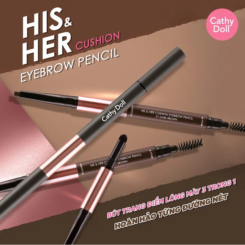 Chì Kẻ Mày 3 Trong 1 Cathy Doll His & Her Cushion Eyebrow Pencil