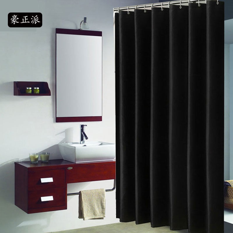 Ready Stock Solid black shower Curtains anti-mildew Waterproof Waterproof thick polyester bathroom curtains (with Hooks)