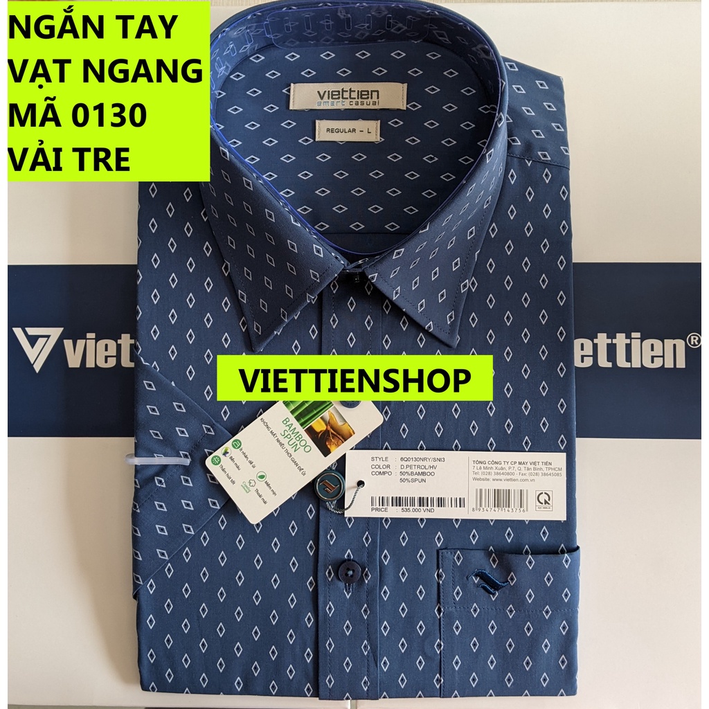 (0130 Sn) ÁO SƠ MI VIỆT TIẾN NGẮN TAY VẠT NGANG VẢI TRE