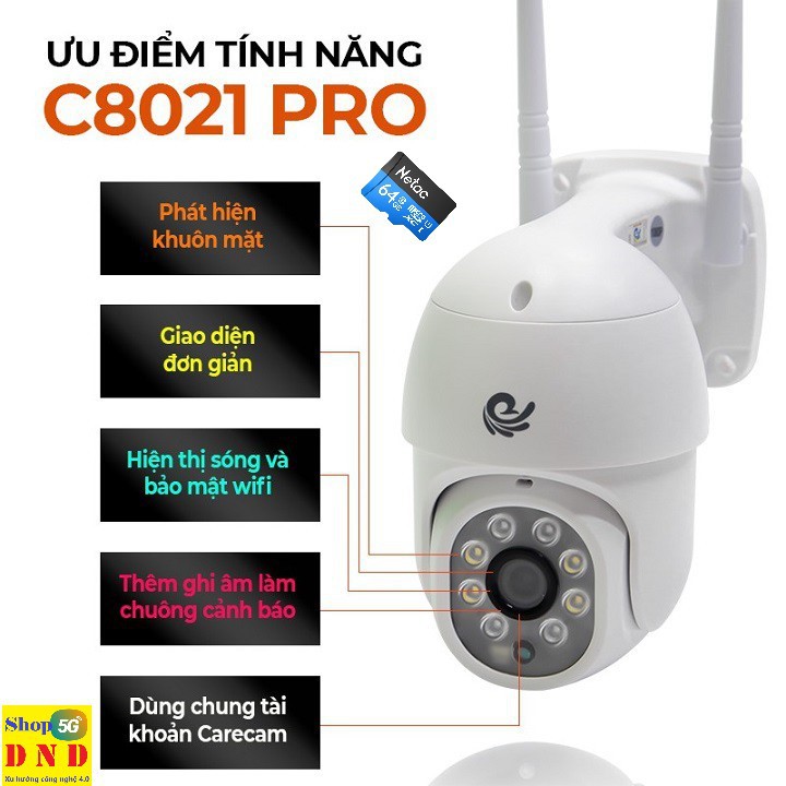 CAMERA IP WIFI CARECAM NGOÀI TRỜI CC8021 PRO XOAY 360 ĐỘ 2.0MP FULL HD 1080P , ĐÀM THOẠI , BÁO ĐỘNG, CHỐNG NƯỚC