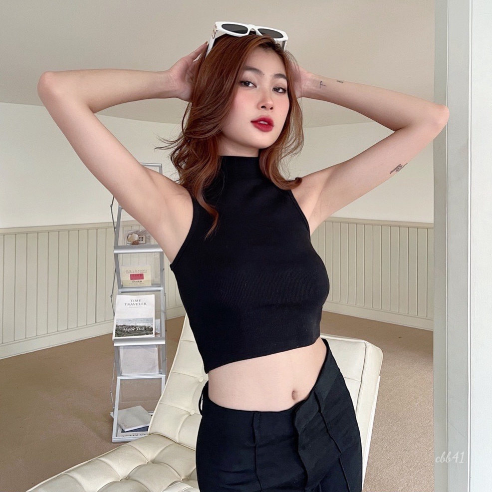 Áo croptop cổ lọ, áo ba lỗ vải borip dày dặn-UNISEX 198