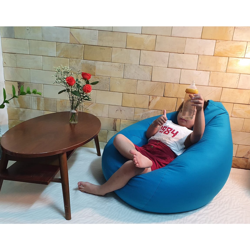 Ghế Lười Hạt Xốp 3ii Home Hình Trái Lê Cao Cấp Màu Xanh Dương Size M 80x100cm