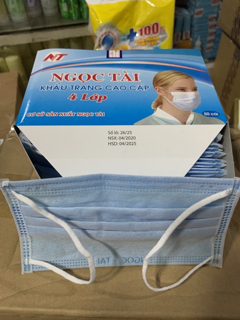 Hộp 50 cái khẩu trang y tế 4 lớp màu xanh Ngọc Tài