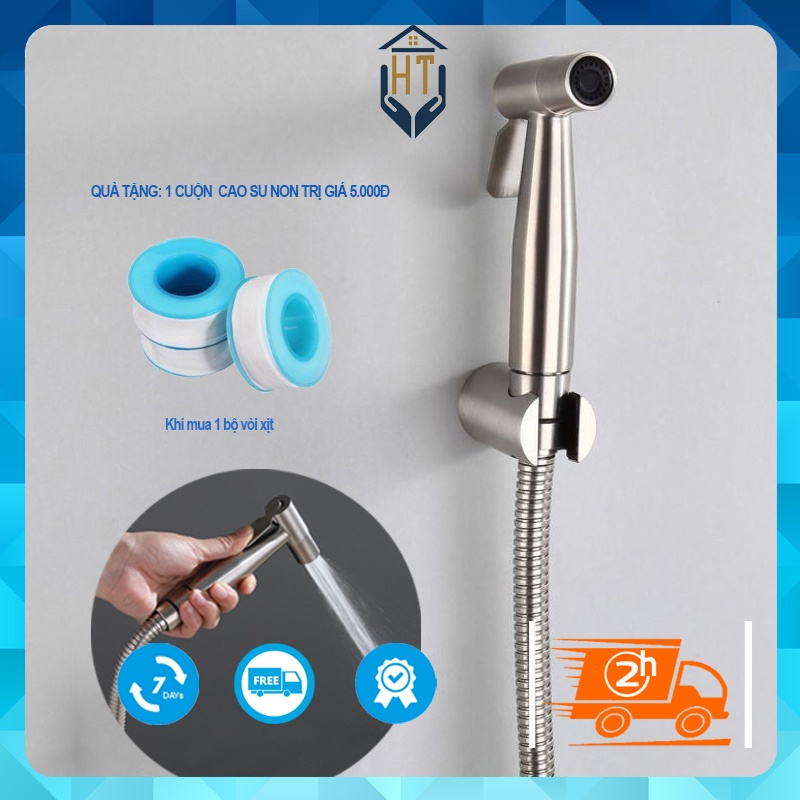 Vòi xịt vệ sinh inox 304 kèm dây và đế cài - Vòi xịt bồn cầu inox SUS 304 cao cấp