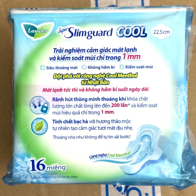 Băng vệ sinh Laurier Super Slimguard Cool siêu siêu mỏng có cánh 16 miếng