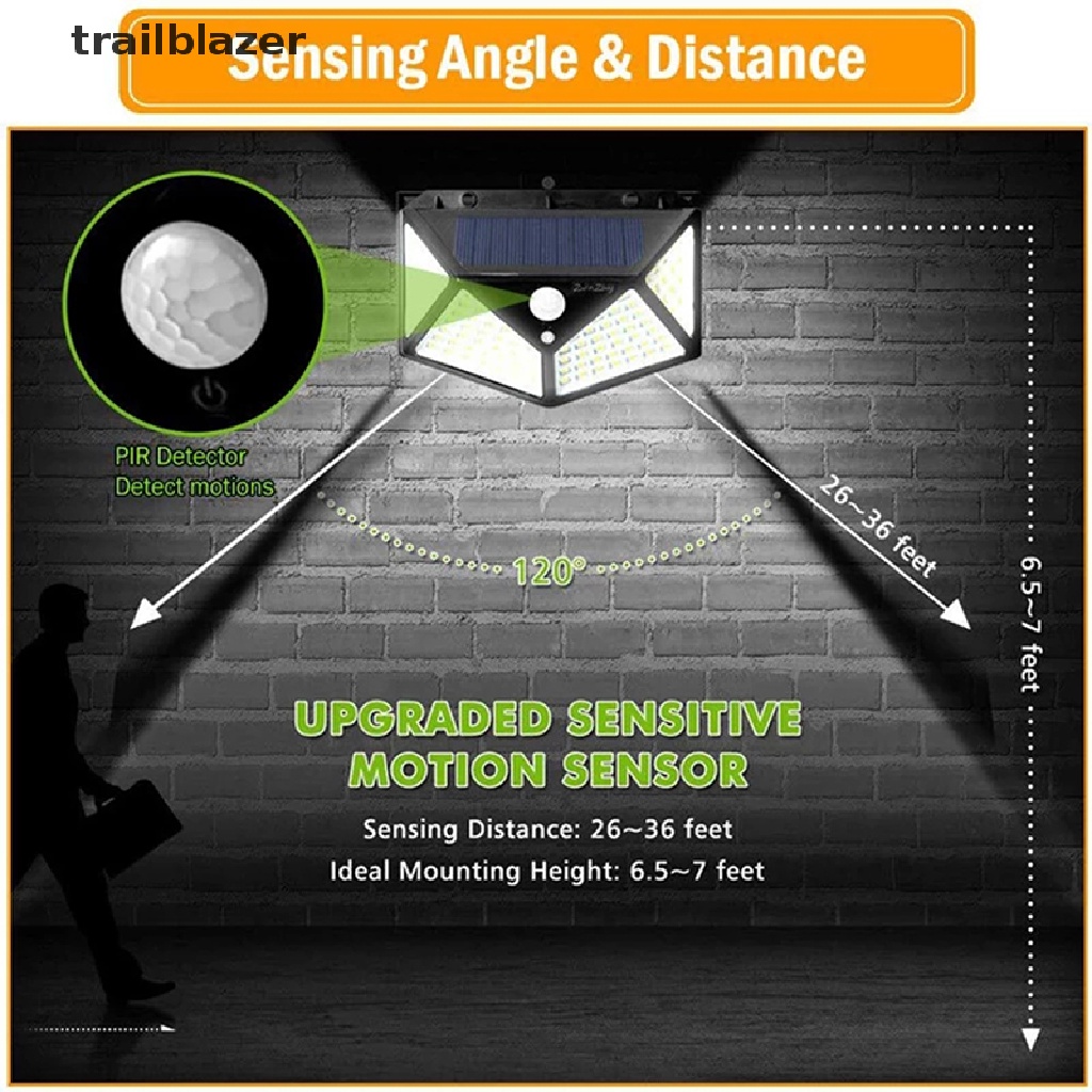 Đèn LED 100 Bóng Gắn Tường Ngoài Trời Cảm Biến Chuyển Động Chống Nước Tiện Dụng