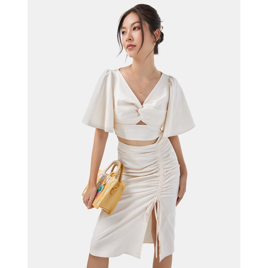 Áo Xoắn Nữ Thời Trang JUNO Cổ V Tay Cánh Tiên JNAKI012