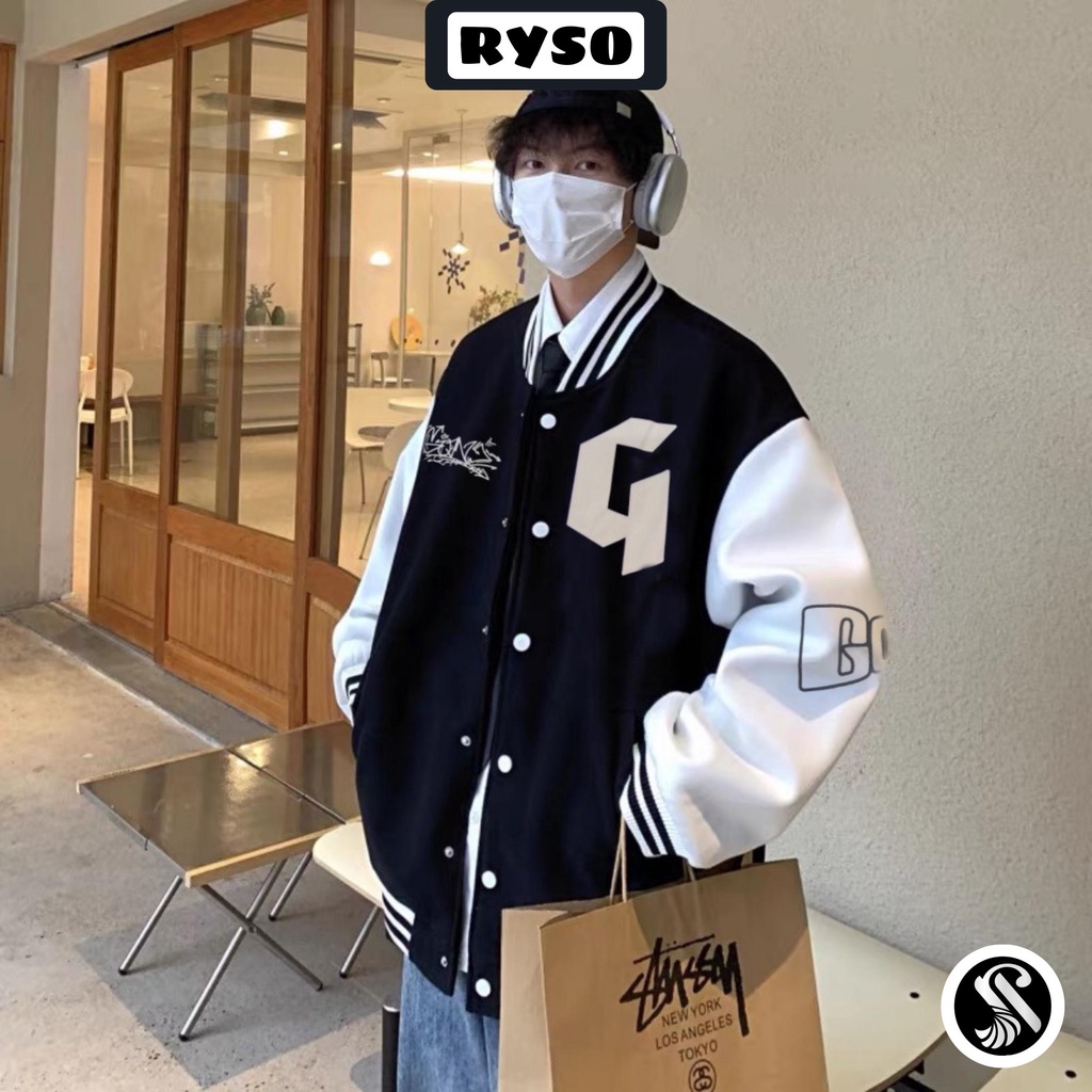 Áo khoác bomber bóng chày unisex 2 lớp tảng nhiệt phong cách Hàn Quốc