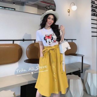 Sét áo míc.key chân váy đũi khuy cúc cực đẹp hanoivnxk