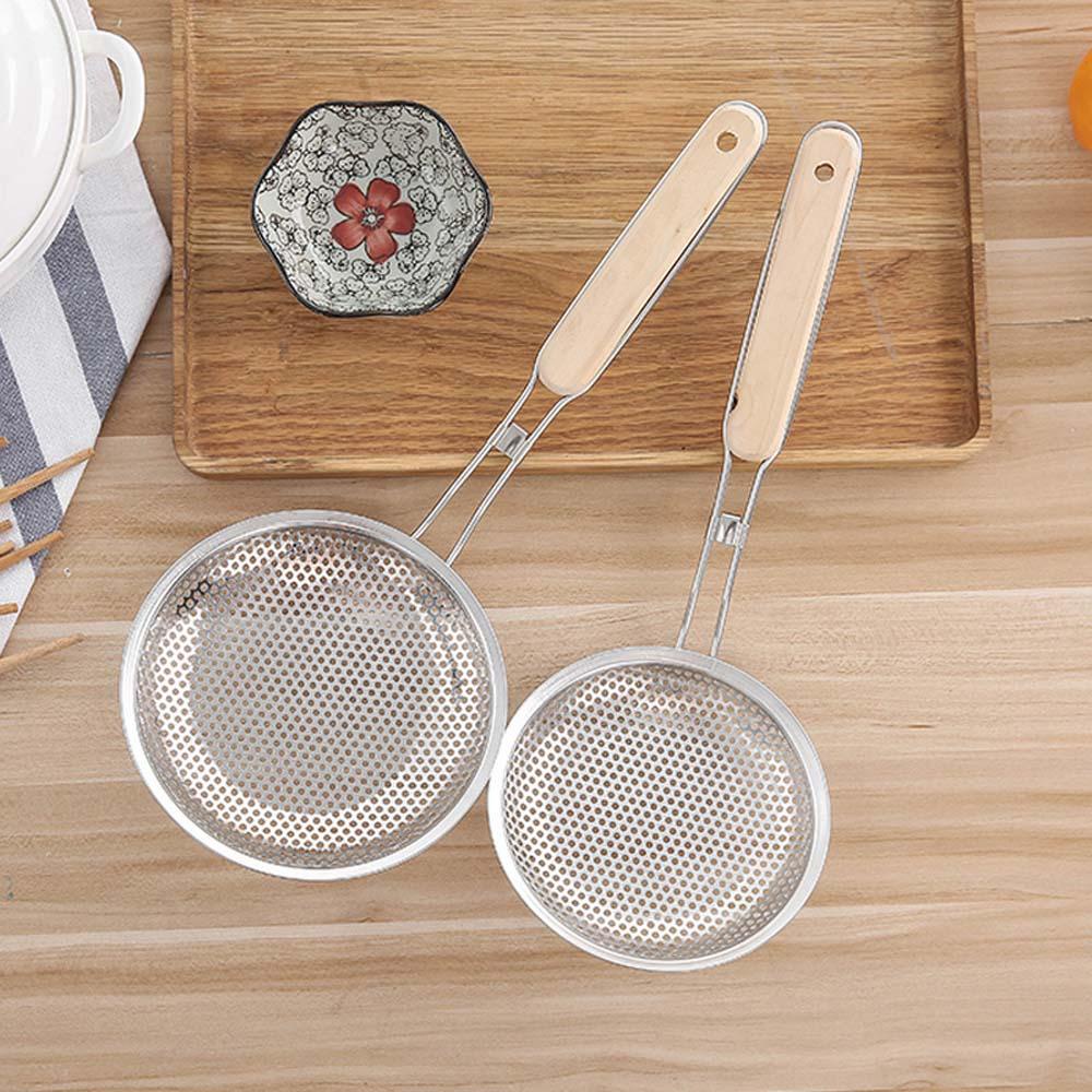 Muỗng Lưới Lọc Thức Ăn Bằng Thép Không Gỉ Tay Cầm Bằng Gỗ Tiện Lợi Dành Cho Nhà Bếp