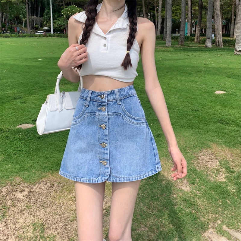Quần Short Denim Lưng Cao Ống Rộng Thời Trang Mùa Hè Phong Cách Hàn Quốc Cho Nữ