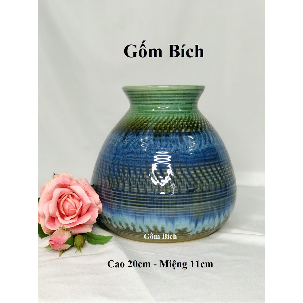 Bình Hoa Lọ Hoa Thổ Cẩm Xanh Nhiều Mẫu Đẹp Gốm Sứ Bát Tràng - Gốm Bích