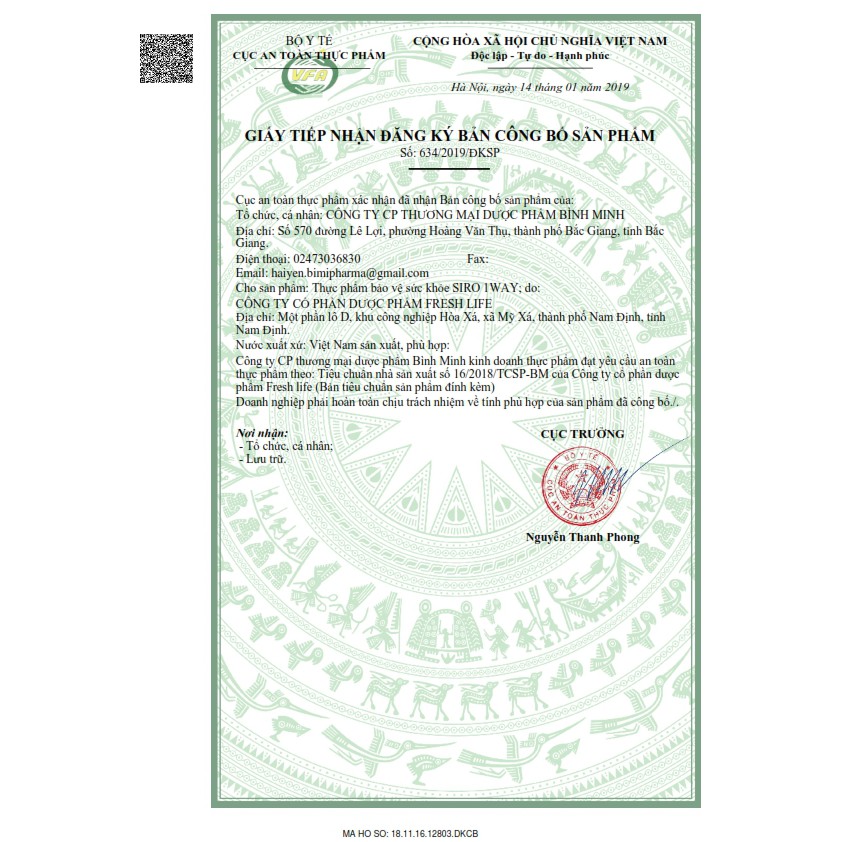 Siro 1 way  bổ phế giảm ho, long đờm