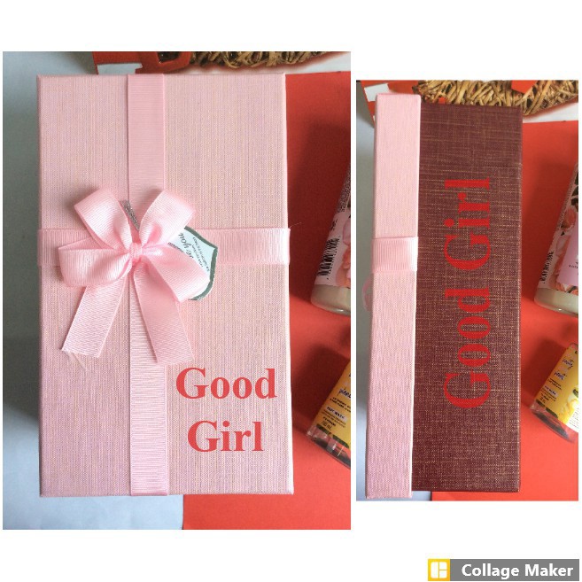 Hộp quà chữ nhật in nhãn mẫu Good Girl hồng 100x10x4cm