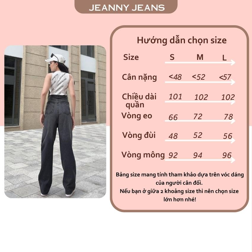 Quần bò ống rộng nữ JEANNY JEAN dáng suông lưng cao màu đen phong cách Ulzzang 5030