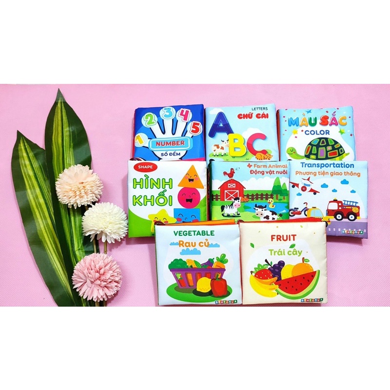COMBO 8 cuốn sách vải song ngữ đầu đời cho bé từ sơ sinh-4 tuổi hàng Việt nam chất lượng cao