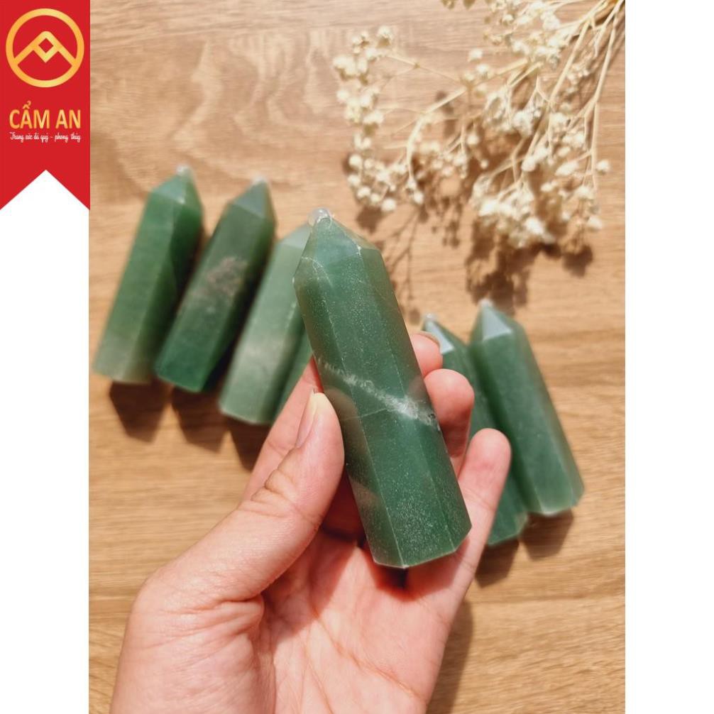 Trụ đá thanh tẩy, đá thach anh Xanh Green Aventurine, đá phong thủy dùng trong Tarot, Reiki, Thiền Định- Cẩm An