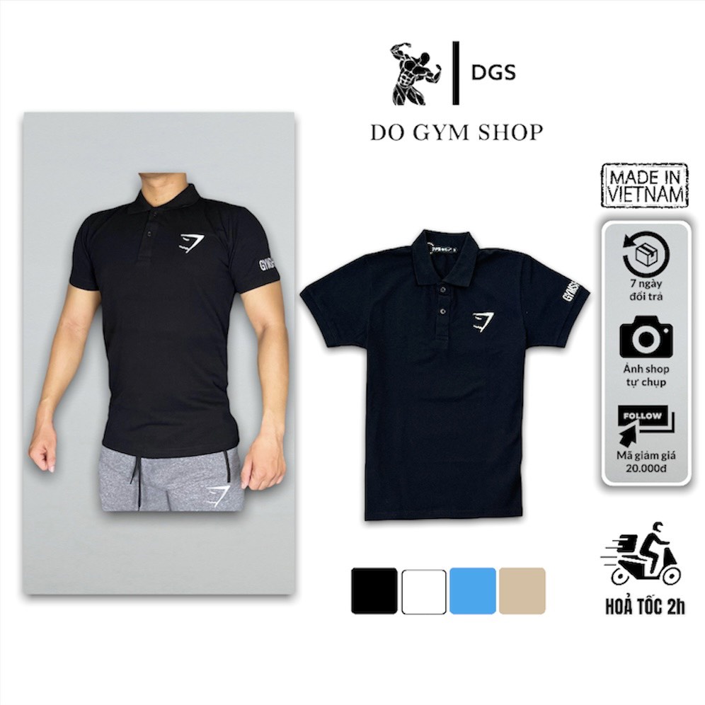 Áo polo nam tập gym DO GYM SHOP áo có cổ thể thao, logo thêu, chất thun thoáng mát