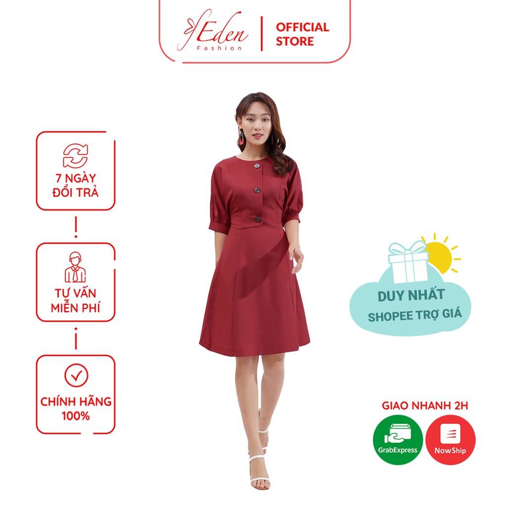 [Mã WABRWA15 giảm 15% đơn 300K] Váy đầm chữ a thời trang Eden tay cánh dơi phối nút - D386