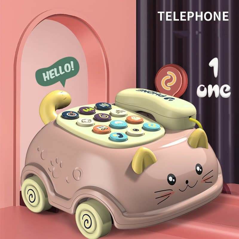 Điện thoại xe kéo mèo xinh cho bé (full phụ kiện)