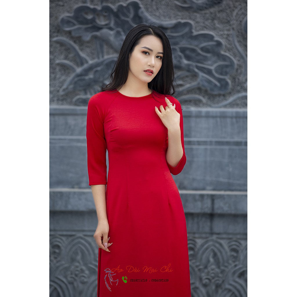 Bộ áo dài truyền thống chất liệu lụa Tây thi cao cấp - màu đỏ