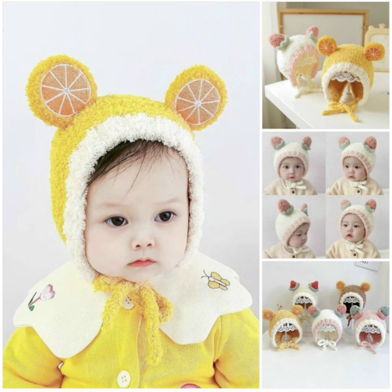 Mũ Len Lông Mền Mịn Cho Các Bé Hình Hoa Quả Dễ Thương