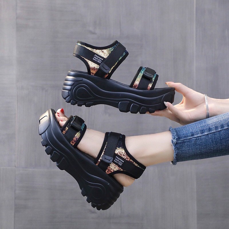 Giày Sandal Đế Bánh Mì ❤️FREESHIP❤️ Dép Quai Hậu Nữ Độn Đế 2 Quai Kim Tuyến Siêu Hot