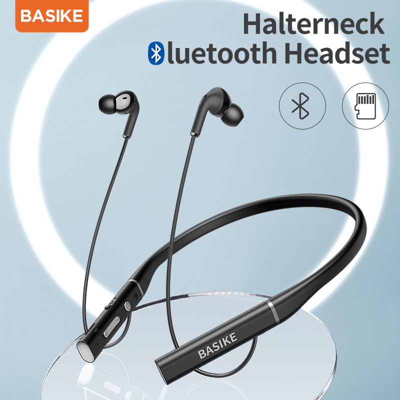 Tai nghe Bluetooth BASIKE đeo cổ phong cách thể thao thời lượng pin 12h cho Android Samsung Xiaomi Huawei OPPO iPhone