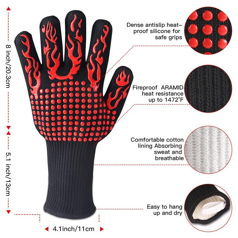 Grilling Gloves Oven Mitten Grill Leather Gloves & Stainless Steel Lunch Container - FOUR Section Design Holds