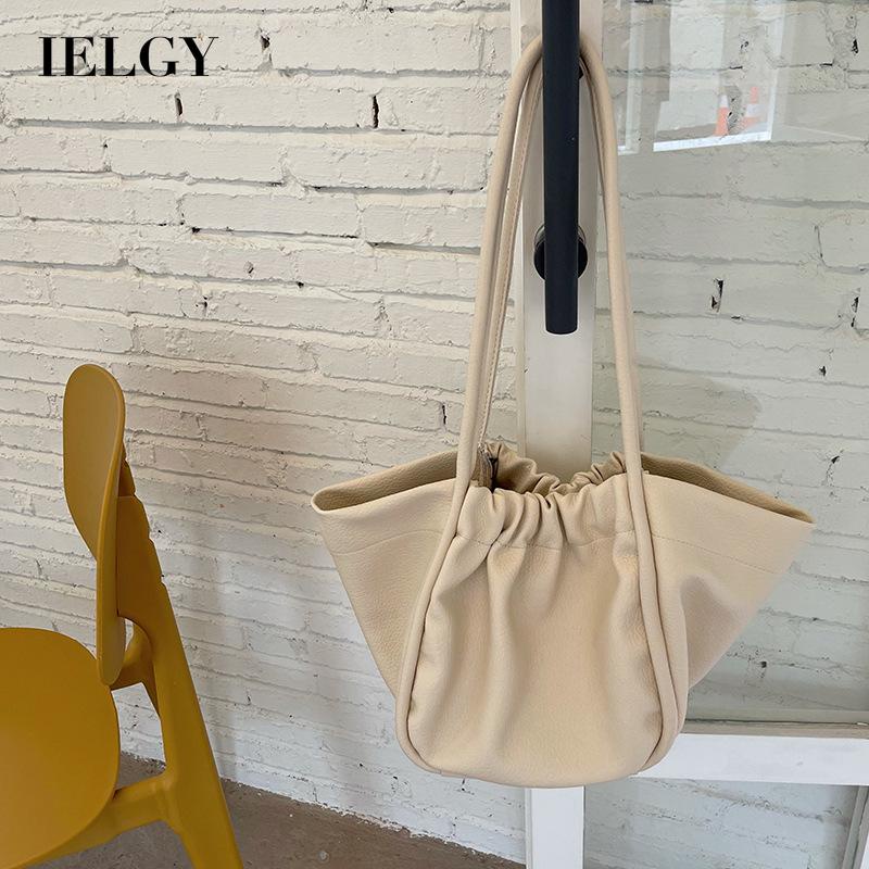 Túi Tote Đeo Vai Sức Chứa Lớn Màu Trà Sữa Xếp Ly Đơn Giản Cho Nữ