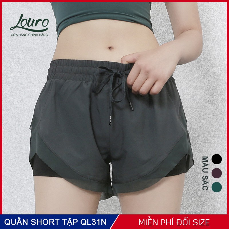 Quần short nữ tập gym Louro QF17, kiểu quần tập gym nữ co giãn, mềm mại nữ tính, dùng tập thể thao, gym, zumba