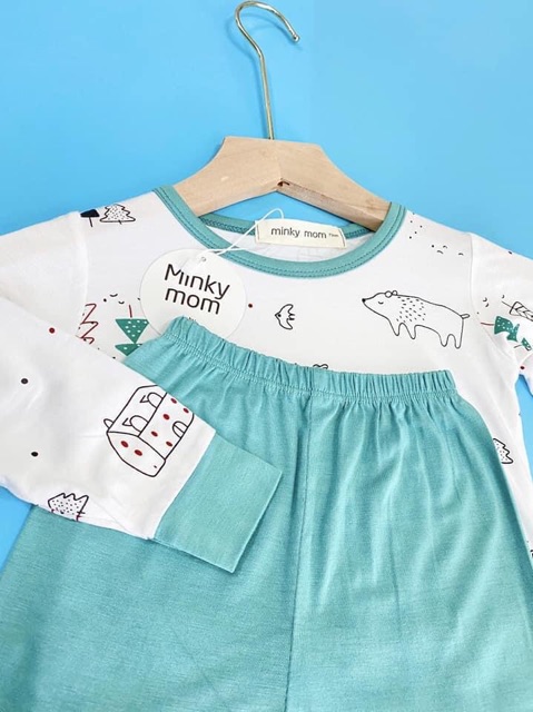 [Giảm Giá] Bộ Dài Tay MINKY MOM THUN LẠNH In Thân Áo Trắng Cho Bé TD-IN05