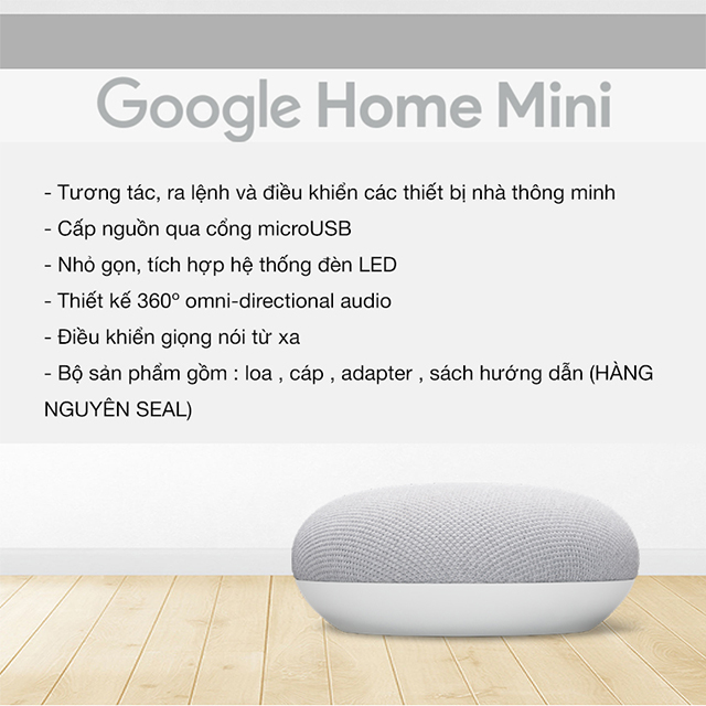 Loa thông minh trợ lý ảo Google Home mini, thiết kế nhỏ gọn, câu lệnh đơn giản, hộp nguyên seal