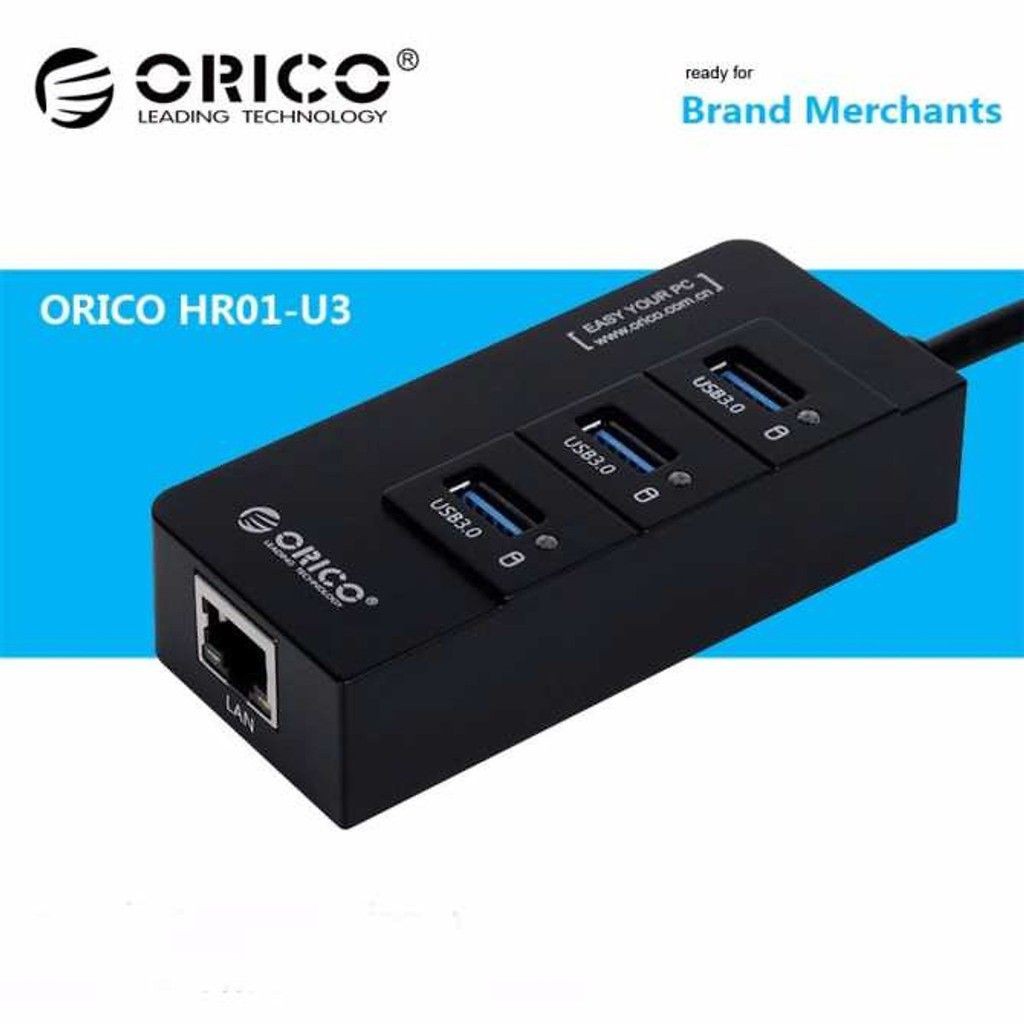 Bộ chia USB HUB 3 cổng USB 3.0 tích hợp cổng Lan Gigabit Orico HR01-U3 - Hàng Chính Hãng bảo hành 12 tháng