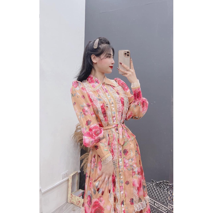 Váy tơ hoa viền ren nhung siêu xinh