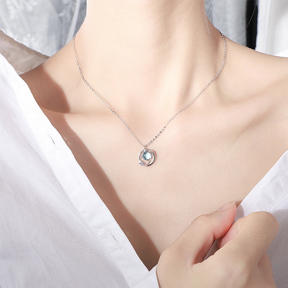 Dây chuyền phối mặt đá Sapphire xanh hình chìa khóa tinh tế thời trang cho nữ