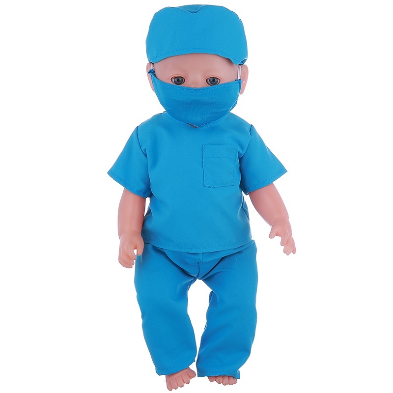 Bộ đồ y tá/bác sĩ màu xanh dương cho búp bê 16-18inch 43cm làm quà tặng cho bé