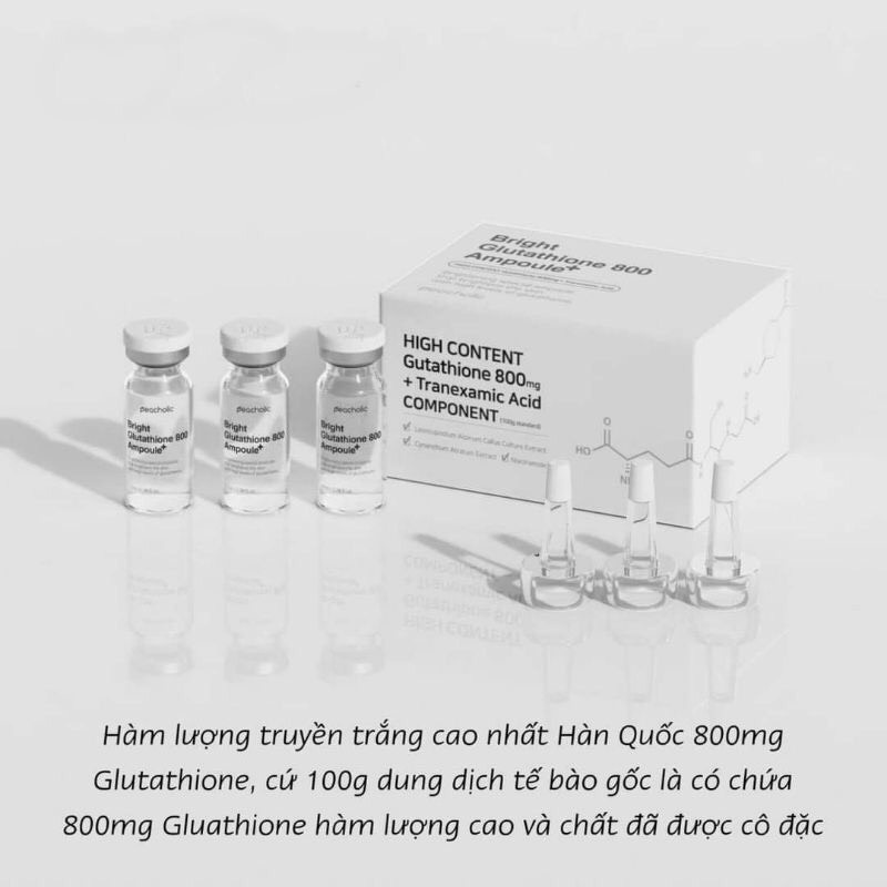 Tế bào gốc truyền trắng Bright GLUTATHIONE 800mg+ Ampoule Peacholic mẫu mới trắng da kiềm dầu MÓM COSMETICS