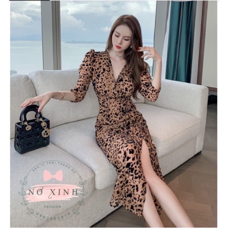VÁY DỰ TIỆC ÔM XẺ ĐÙI TÔN DÁNG THIẾT KẾ, đầm body sang chảnh da beo quà tặng mẹ cao cấp 2 lớp Nơ Xinh Store