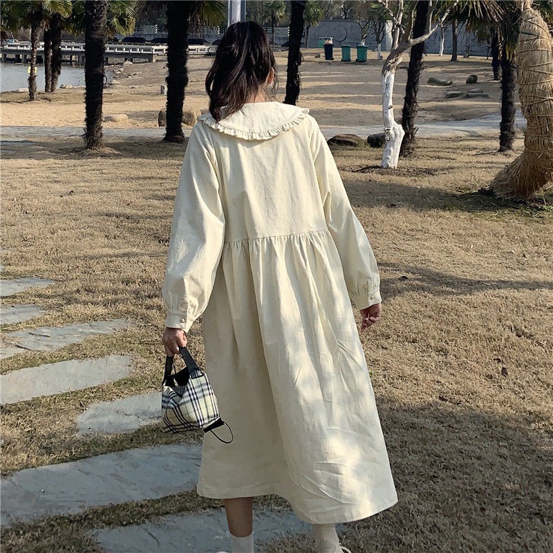 Áo dài nữ sinh xuân mới 2021 phiên bản Hàn Quốc, dáng suông rộng dễ thương, xu hướng váy ôm dài, ren, trung của