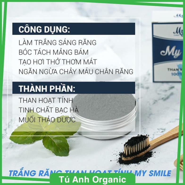 - Trắng răng than hoạt tính My Smile 70gr, bột đánh răng làm trắng răng từ than hoạt tính .