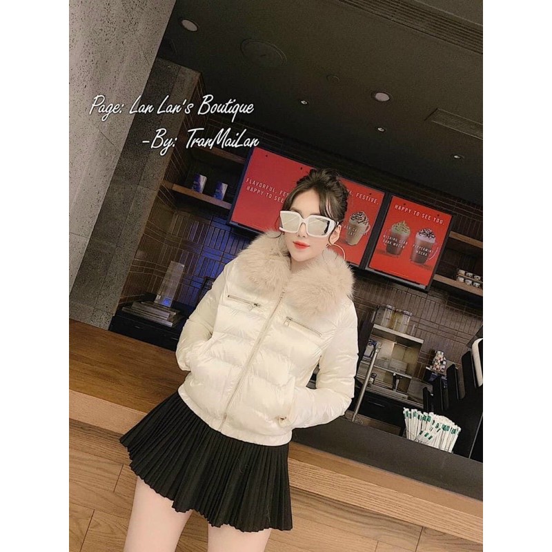 Áo phao bóng cổ lông túi khoá kéo