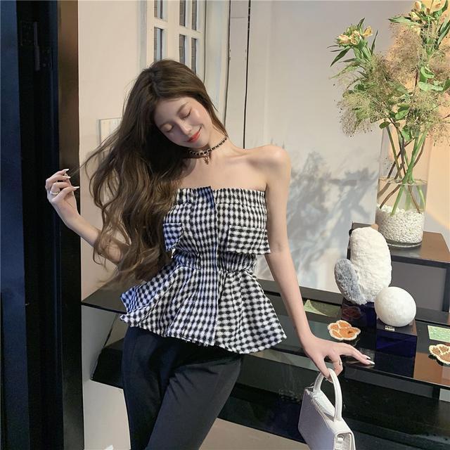 Áo Ống Một Mảnh Cúp Ngực Họa Tiết Sọc Ca Rô Quyến Rũ Thời Trang Mùa Hè Cho Nữ